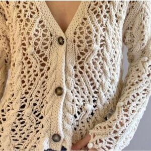 Zara Cream Open-Knit Crochet Cardigan